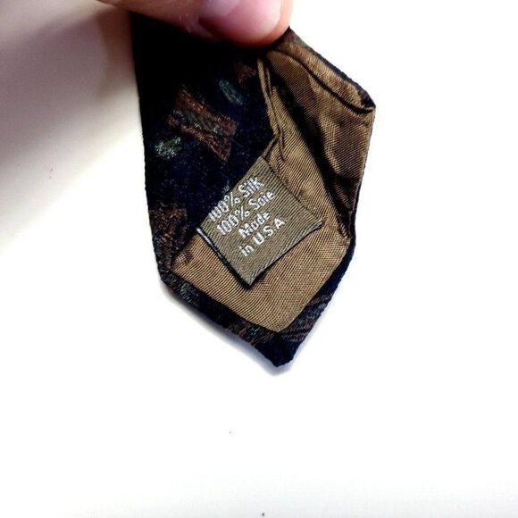 Calvin Klein Navy Blue Brown Jacquard Print Abstract Wide Silk Tie - Picture 4 of 6